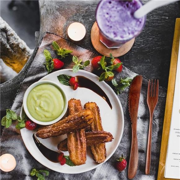 Wooden Spoon Wooden Dinner Utensil Set Kitchen Wooden Flatware Tableware Cutlery - Picture 4 of 6